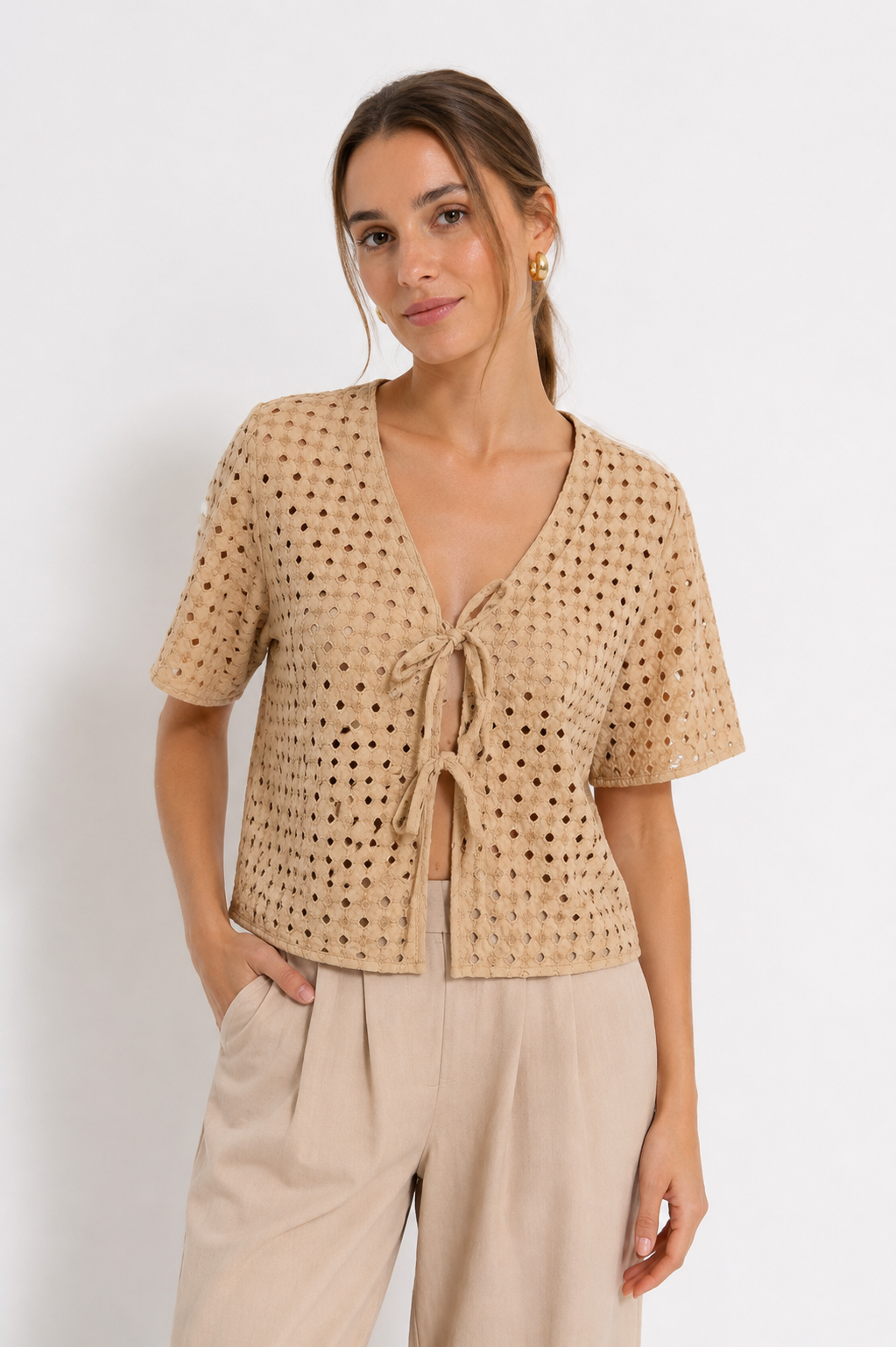 Blusa Broderie Beige