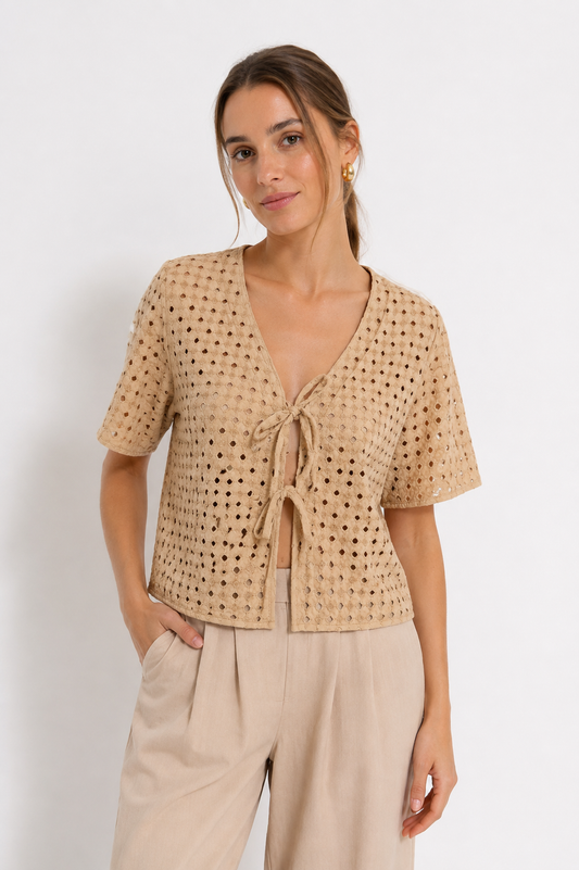 Blusa Broderie Beige